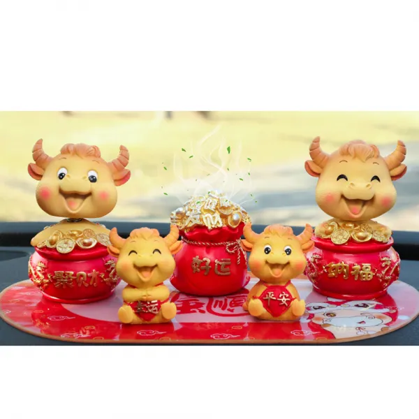 Jan.14 226번 소의 해 자동차 인테리어 소품 차량 마스코트 머리 흔들기 재물 보기 봇물 터지듯 차재 장식 용품 대반전z 21_소 재물 모 으 기 + 나 복 + 새끼 2 마리