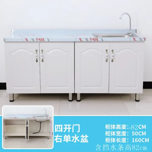 렌지대 찬장 심플 캐비닛 주방찬장 가스렌지수납장 스테인레스 전세 물탱크 경제형 가정용 시골, T18-160*50싱글그릇(좌중 우 모두있음)