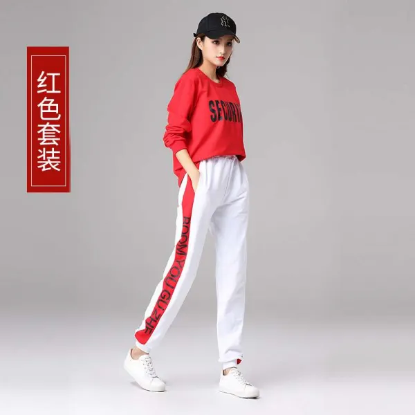 히메이지 스포츠 양리핑 광장 무대복 룩 꿍꿍이수작 유니폼 겨울 가을 운동 여성 스타일리시 경기 예보무조 진홍 긴 소매 _화이트 팬츠