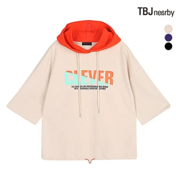 TBJ 티비제이-초특가전-[최초 50% 판매] 여성 컬러배색 후드 풀오버 여자 봄 가을 7부 후드티 [잔여수량 초특가할인