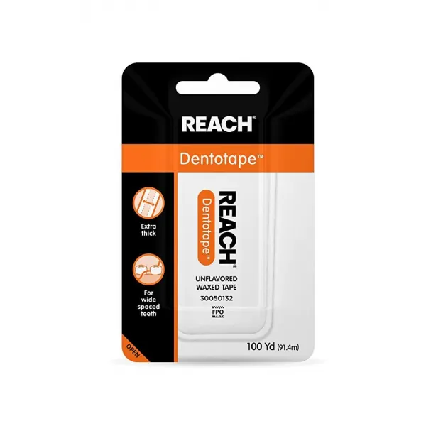 Reach Dentotape 왁스 처리된 치실, 치아 사이의 넓은 공간을 세척하기 위한 매우 넓은 표면, 무향, 91.4m(100 야드) - 새로운 에디션!
