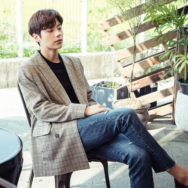 남성 겨울 체크 자켓 블레이져 빅사이즈 정장 룩 P526