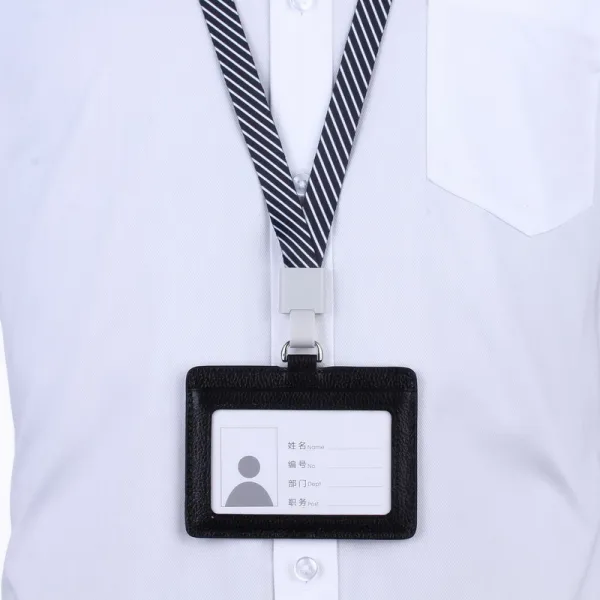 Cardfuss 카푸스 비지니스 스트라이프 단가라 소녀 번호표 리얼가죽 소가죽 흉부위 담당자 가이드증 공연 증서 출입 문금 Z8 블랙 가로 _5646 블랙 걸개