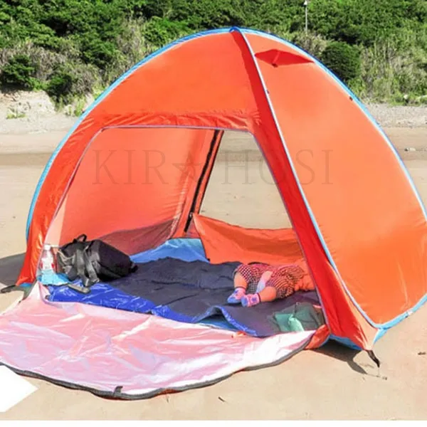 kirahosi 비치 텐트 야외 해변 2인용 낚시 자외선 차단 간단한 공원 야외 취사장 37호+ 덧신 증정 BDfww5v4, 국방색 라지, 3-4인용