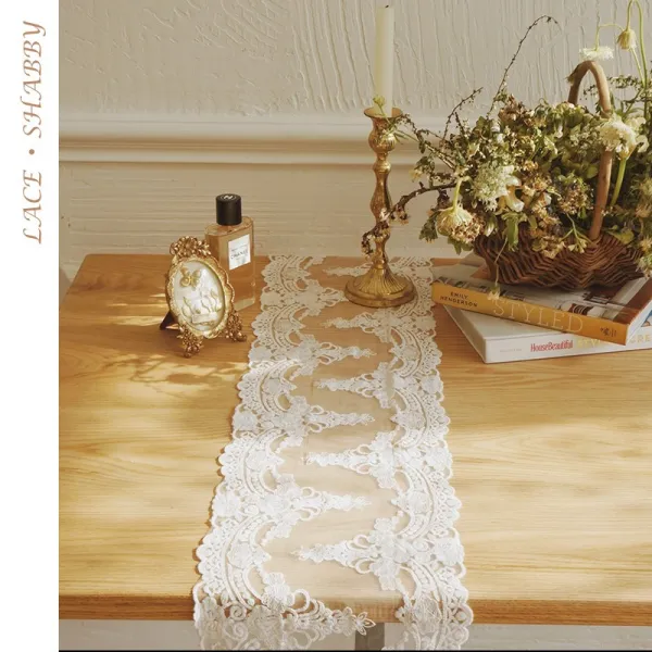레이빈컴퍼니 자수레이스 프렌치시크 클래식 순면 코튼 가볍게 사치한 화이트 자수이 LACESHABBY 오리지널제작 테이블보, 0.5m （길이 누계 끊이지 않고 있, 화이트 24cm 와이드
