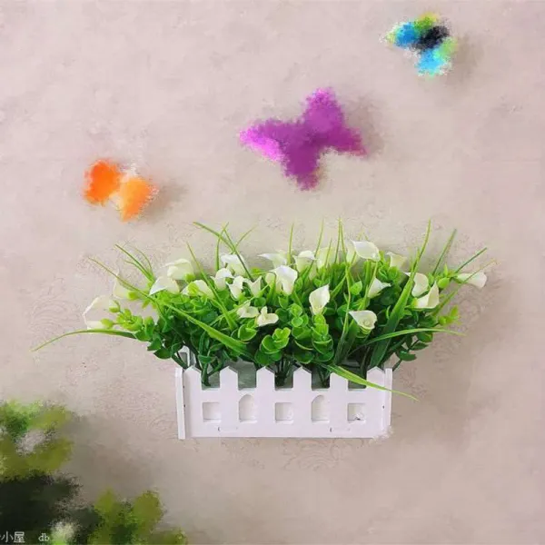 유러피안 인조 작은 장식품 울타리 벽걸이 의 침실 스위트 실내 소형 비닐 플라스틱 꽃바구니 엔틱한디자인, 16 센치 울타리 꽃 마제련 화이트