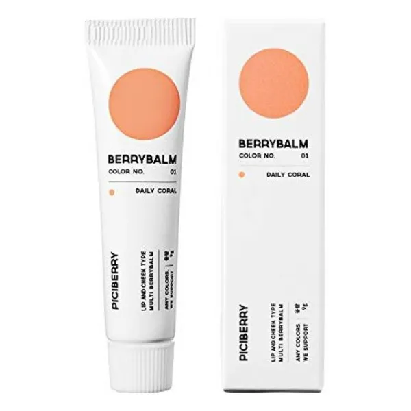 Piciberry Berrybalm (Daily Coral) 뺨 입술 및 눈 무광택 질감 보습 밤 색소 침착성 MLBB 오래 지속되는 포뮬러 용 다목적 홍당무, 1, 핑크 산호