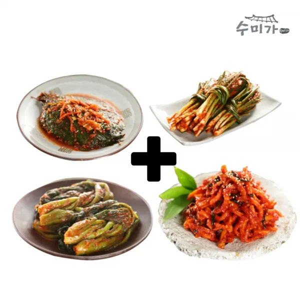 수미가 100%국내산 갓김치400g+무말랭이400g+깻잎김치400g+파김치400g세트 1개 1kg