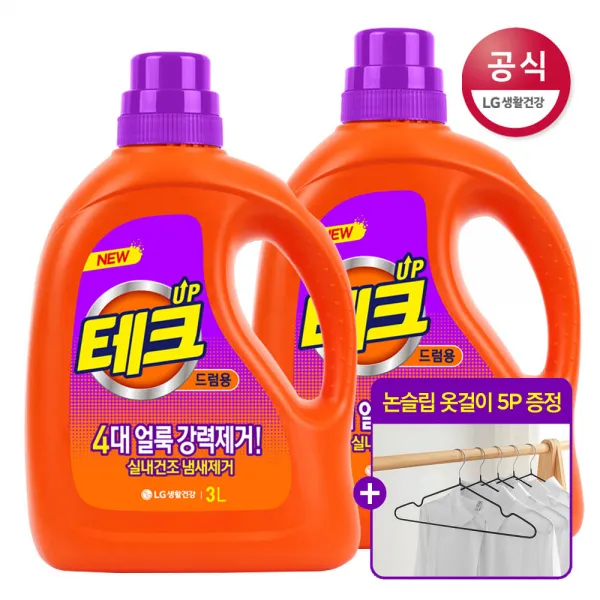[신세계TV쇼핑]LG생활건강 테크 실내건조액체세제 드럼용용기 3Lx2개, 2개
