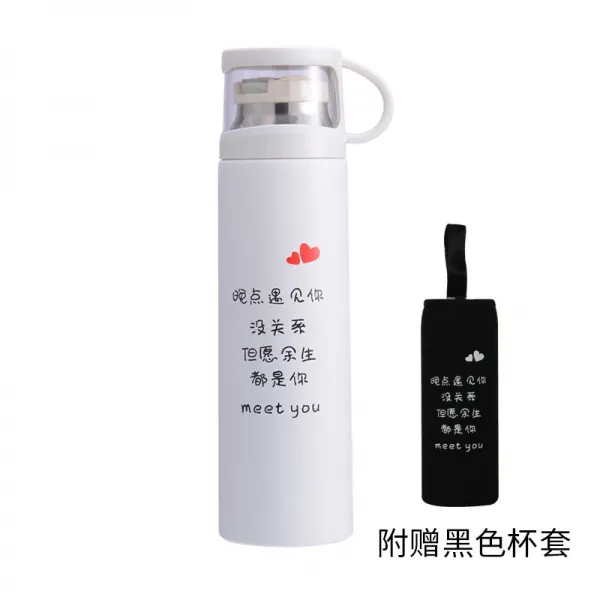 텀블러 보온컵 여성휴대 귀여운 참신한 커플용품 물컵 대용량 스테인레스 학생 심플 차컵 남성, T09-투명뚜껑 500ml화이트 연착+컵커버