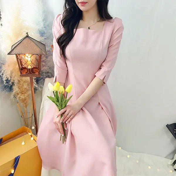 비니케이즈 소피아 스퀘어넥 A라인 플레어 하객 상견례옷차림 미디 하늘색 원피스 4컬러