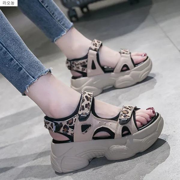 라오농 MELNA 샌들 여름 스트랩 여자 키높이6.5cm 레오파드 벨크로 통기성여름 가을 봄철에 바람이 통기HJAjka663Z