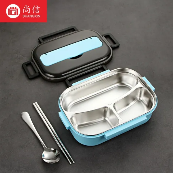 304 스테인레스 스틸 도시락 샐러리맨 보온 학생식당 별칸 심플 1인 3체크 디프블루 1000ml증정 주걱