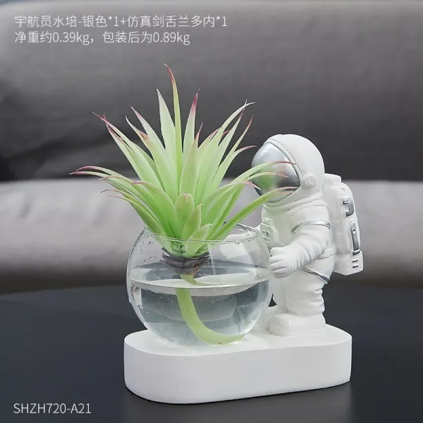 사무실 무드등 조명 미니 식물 수경 꽃병 장식품 실버 살이 더 살결 Astronaut Hydroponics Silver