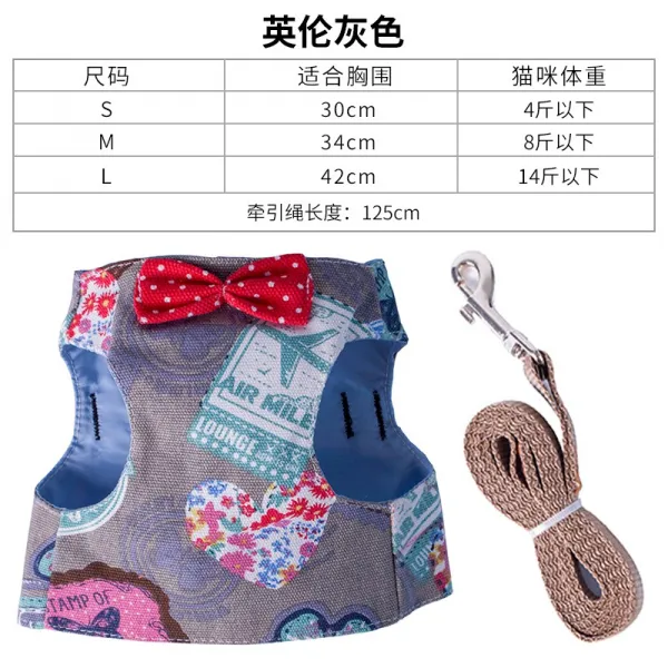 끈끈이 조끼식 발버둥 목줄 산책 어깨끈, 어텀 타바스그레이, L가슴침받이 42cm