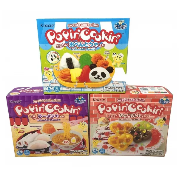 Popin Cookin DIY Candy Kit Gift Box 파핀 쿠킹 키트 타노시 벤또 라멘 와플 젤리 박스 1oz (28g) 3통, 28g