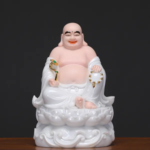 Fusheng 동쪽 부처님 동상 솔리드 흰색 대리석 Guanyin 보살 부처님 동상 가정용 Saha Sansheng Quantang 부처님 동상 전용, 마이트레야 솔리드 옥, 16인치