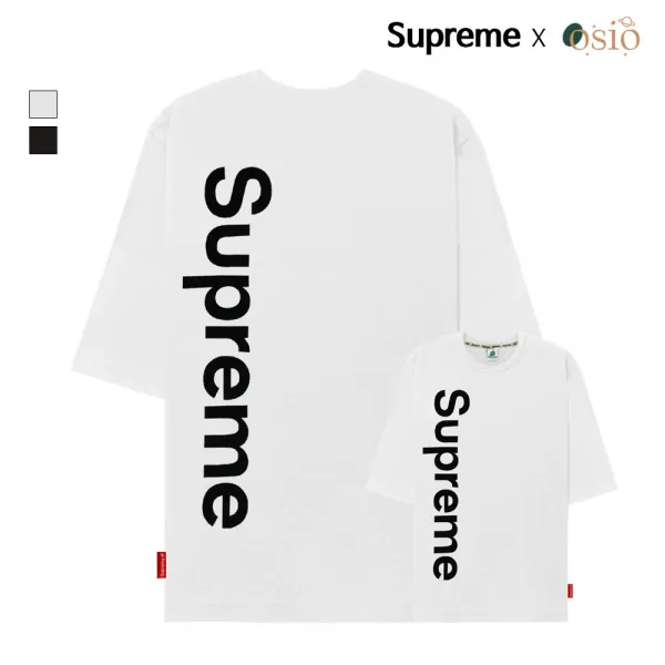 오시오컴퍼니 X 슈프림 (M~5XL) 5부 오버핏 반팔티 프론트백 남녀공용 반팔 티셔츠