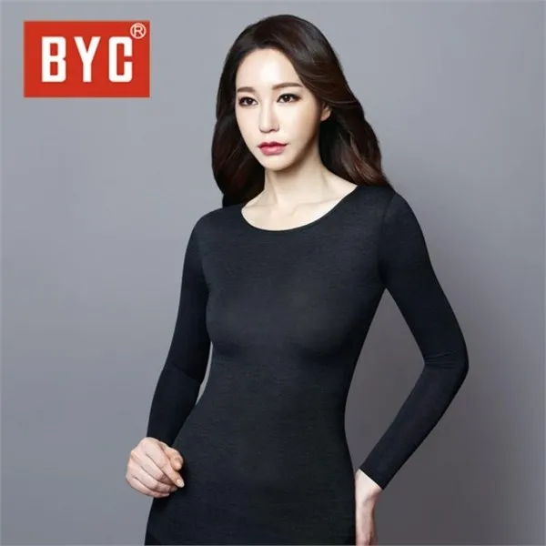 BYC 여성 보디히트 U넥 긴팔티 Q0400 재색