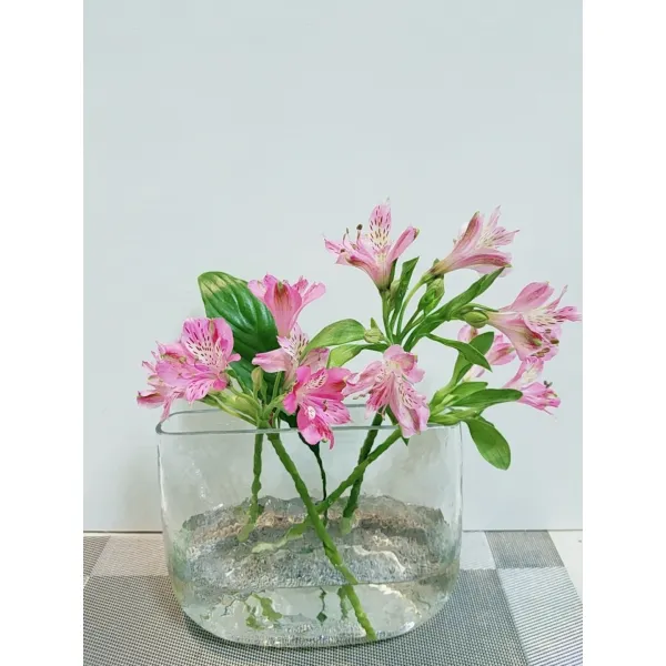 쉬즈천사 빙하 꽃병 심플 무드 인싸템 극언 투명 옥의 일종 진기함 생화꽃 가볍게 사치한 거실 식탁 꽃꽂이 보틀, 크리스탈 재료 투명 해머 무늬 가방