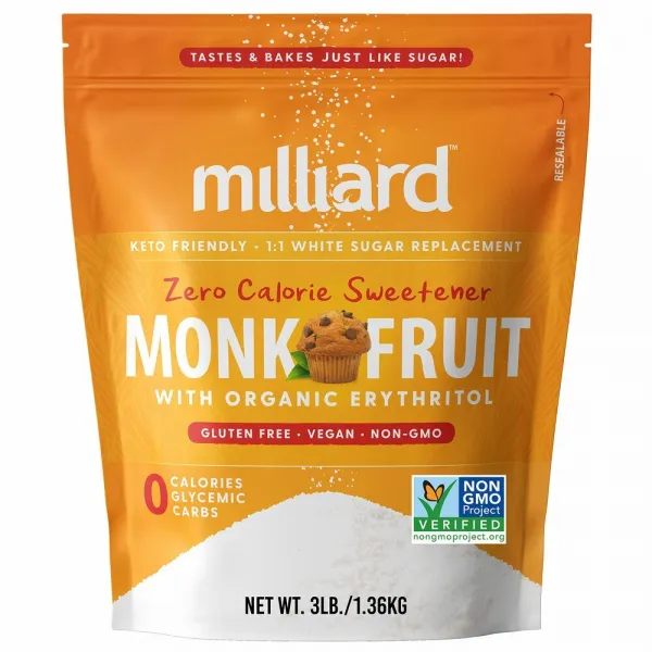 Milliard 밀리아드 나한과 몽크 프룻 스위트너 오가닉 에리스리톨 1360g Monk Fruit Sweetener with Erythritol 3 LB, 1팩
