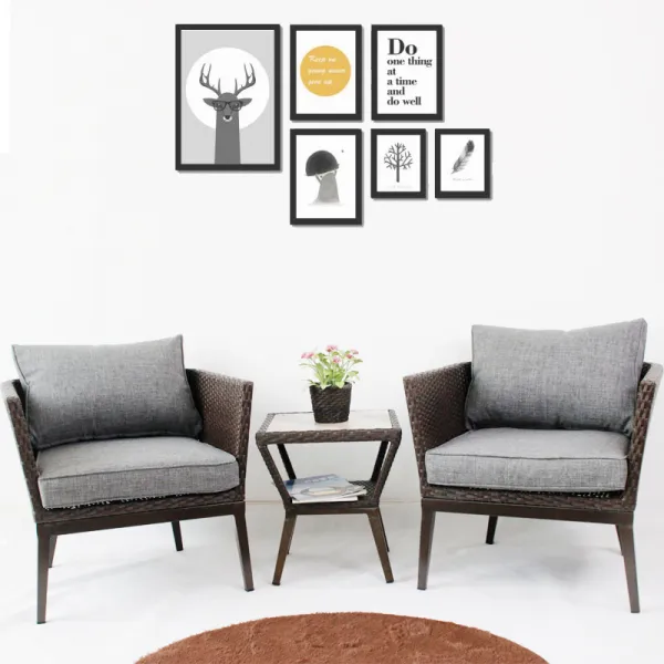 A Robot 야외 등나무 의자 3종 세트 아이디어 발코니 의자가든 레드브라운3종세트이의자테이블