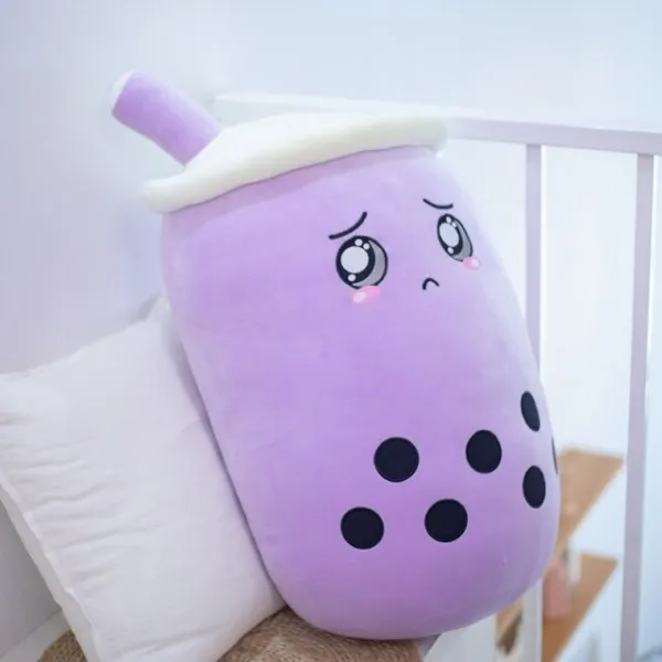 24 ~ 70cm 감정적 인 과일 거품 차 완전히 봉제 인형 음료 병 딸기 사과 소나무 사과 진주 장식 장난감, Purple taro