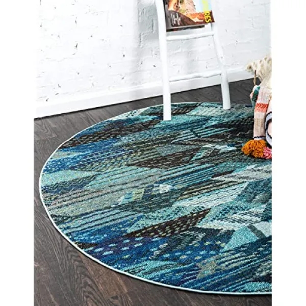 세도나 계열 기하학적 남서쪽 파란색 원형 카펫 (3'3 x 3'3) (3' 3 x 3' 3 Round Blue)