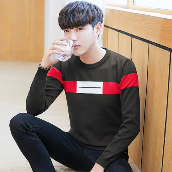  에이아이쇼퍼 남성 라운드 줄무늬 니트 스웨터 316