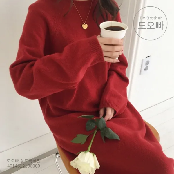 도오빠 여성 니트 원피스 롱원피스 라운드넥 나그랑 여자원피스 드레스 편안한 긴팔 루즈핏 니트원피스 20대 30대 패션 데일리 미시 빅사이즈원피스