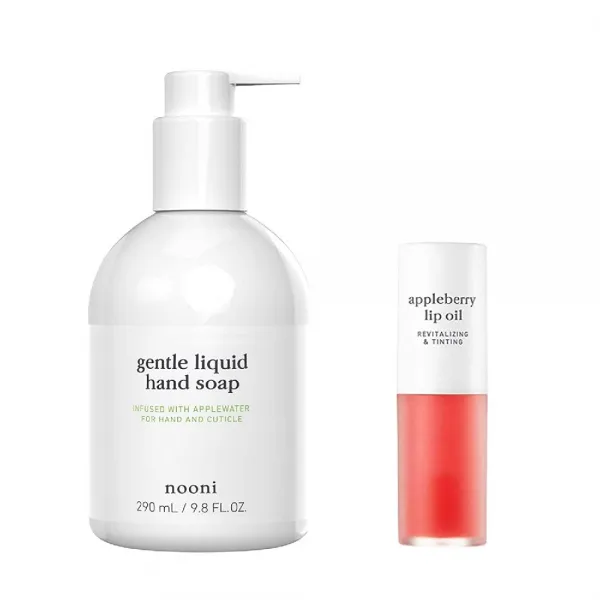NOONI 누니 애플베리 립 오일 및 젠틀 액상형 핸드 솝 세트 각 1개 290ml, 1ml