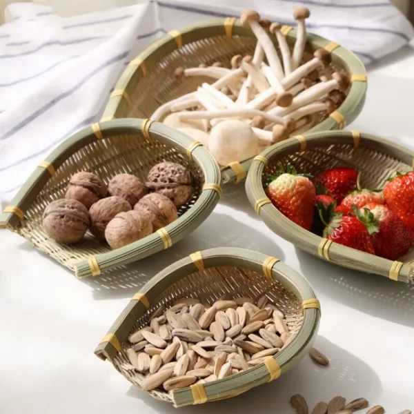 대나무 삼태기 삼태기 대나무 바구니 대나무 채 수공 청록색 모멸 대나무 바구니 부엌 채 소 를 털 어 말리다 말리다 장식 미니 쓰레받기 28 높이 약 12cm