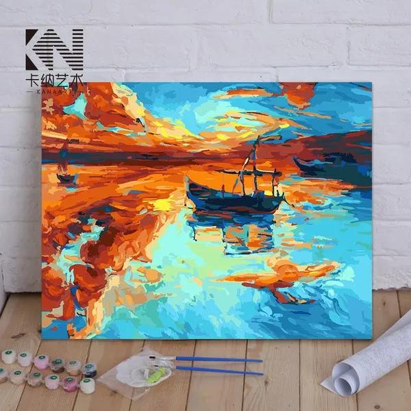 비가토 DIY 명화 그림 노을 풍경 쪽배 유화 그리기 세트, YH0098_50X65 【내부 프레임 주문】_DIY 페인팅 세트