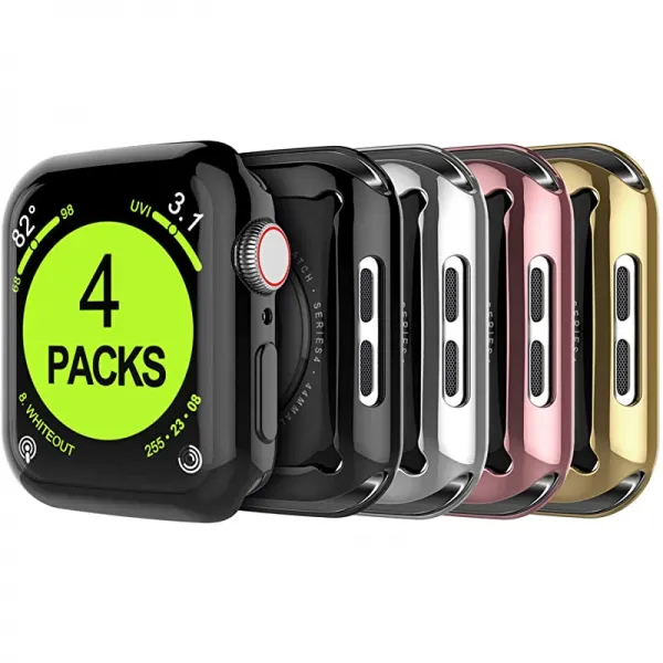 TPU 스크린 프로텍터에 내장된 애플워치 시리즈 6 SE 시리즈 4 5 44mm 케이스 4 팩의 Tekcoo 호환성 iWatch SE 6 5 4, 상세페이지 참조, 상세페이지 참조