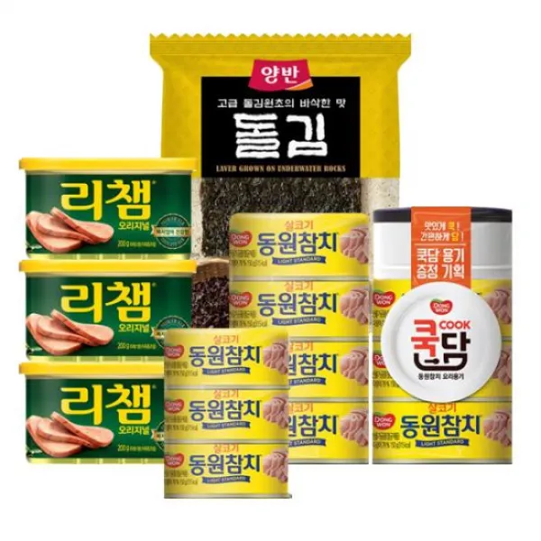 [동원] 살코기참치150gX7캔+참치100gX3캔+리챔200gX3캔+★증정★돌김25호[전장(5매)]+쿡담용기, 1개