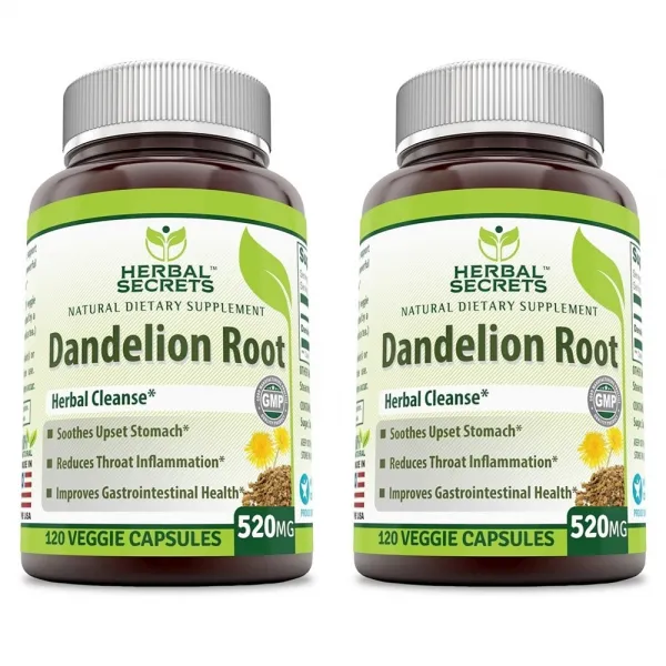 Herbal Secrets Dandelion Root 허벌시크릿 민들레 뿌리 추출물 520mg 배탈진정 위장 건강 120베지캡슐 2팩, 상품명참조, 1개