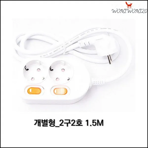 개별멀티탭누진세차단 개별 전원 버튼 2구 1.5m 멀티탭 가정용멀티탭, 1개, 상세페이지참조