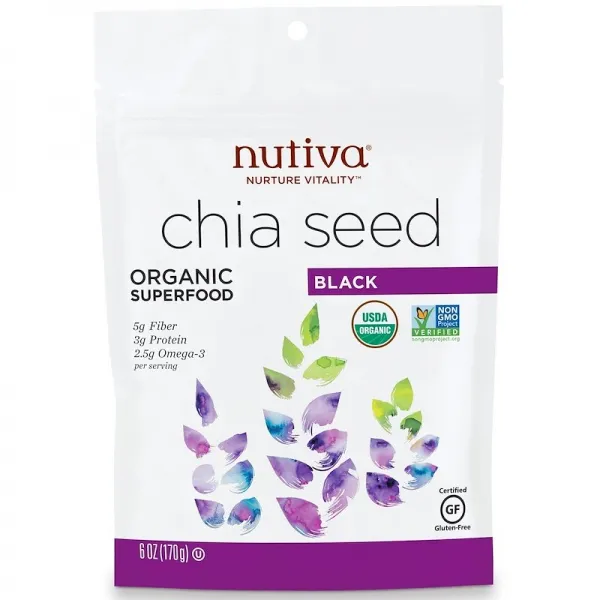 뉴비타 Nutiva 오가닉 치아 시드 블랙 6 온스 (170 그램), 6온스, 1개