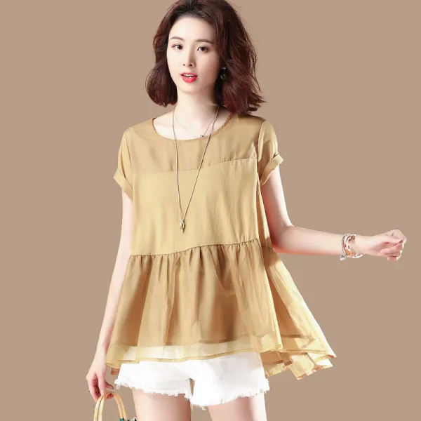 샵솔베이지 샬랄라 시원여름 미시 캐쥬얼 이중 쉬폰 블라우스