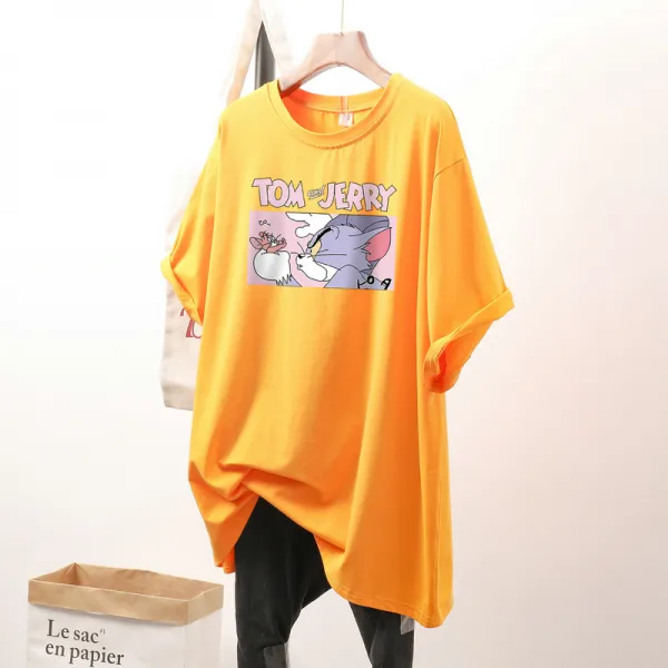 순면 미디 반팔 티셔츠 여 여름 인스 와이드 날씬해 보이고 통통 Mm 라지 200