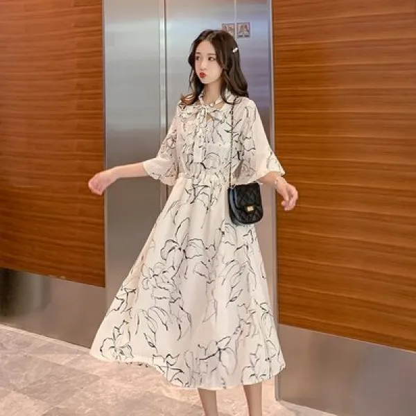  Sababa 사바바 임부복 수유복 왕꽃무늬 쉬폰 롱원피스 롱치마