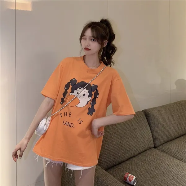 소금 계소녀다 코디 스위트 여자 룩원숙풍 반팔티셔츠 복고 BM 개성 상의 체구 INS트렌드