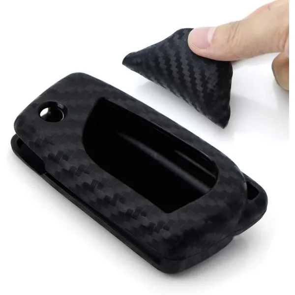 Ijdmtoy 탄소 섬유 끝내 부드러운 실리콘 키 시곗줄 커버 호환 로 2018 Up Toyota Camry 홱 뒤집다 블레이드 검은 능직 엮다 패턴 