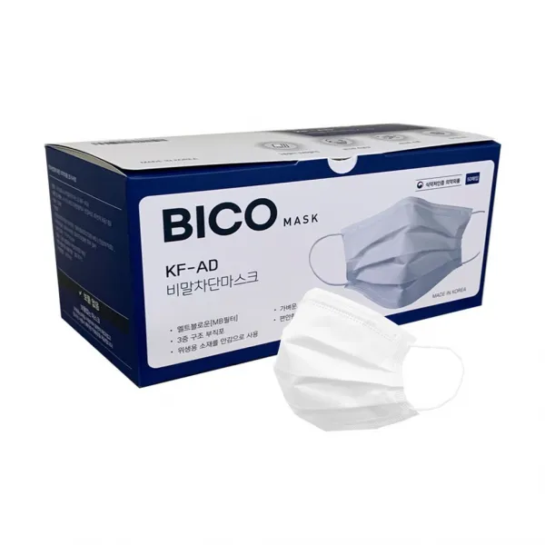 [KF-AD] 보풀없는 Bico마스크(화이트) 식약처허가 비말차단 써멀본드 안감 MB필터 3중구조 국산 50개입 1개, 화이트(KF-AD)