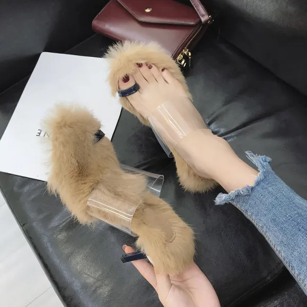 봄신음 스틸레토 힐 슬리퍼 퍼 슈즈 여 조리높이