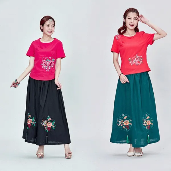 블랙바바 여성 플라워 자수 A자라인 롱 스커트a19061833