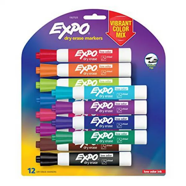 EXPO 저취 건식 소거 마커 끌 팁 생생한 컬러 12 카운트 EXPO Low-Odor, 상세내용참조