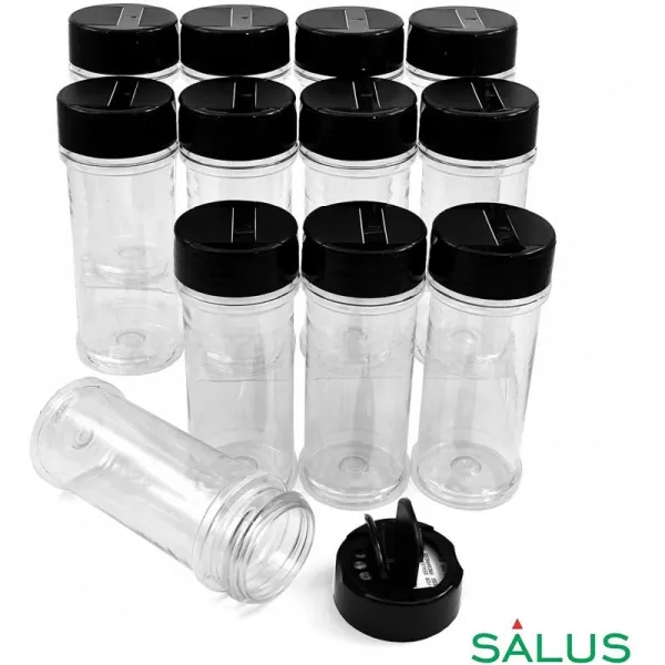 SALUSWARE-12 팩-5.5 Oz with Black Cap-Plastic Spice Jars Bottles 용기 � 향신료 허브 및 분말 보관에 적합 � Lined Cap-S, 단일옵션