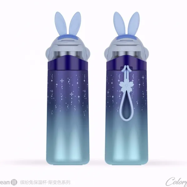 큐트 텀블러 304 독창적 여성 학생 컵 핏방울 스타일리쉬 물컵, 성간 블루 화려함 토끼 텀블러
