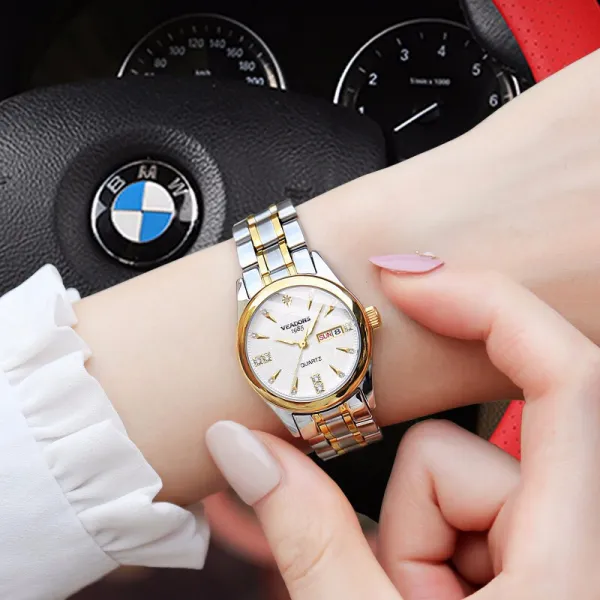 베드론스 시계 남자 패션비즈니스 방수 남자 시계 강장띠 이중일력 학생 시계실 금백면/여시계